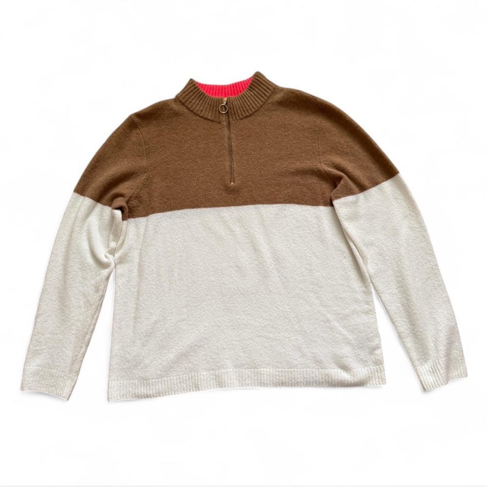 J. Crew Women’s Colorblock Quarter Zip Sweater Tan and Cream Size XL - Picture 3 of 5